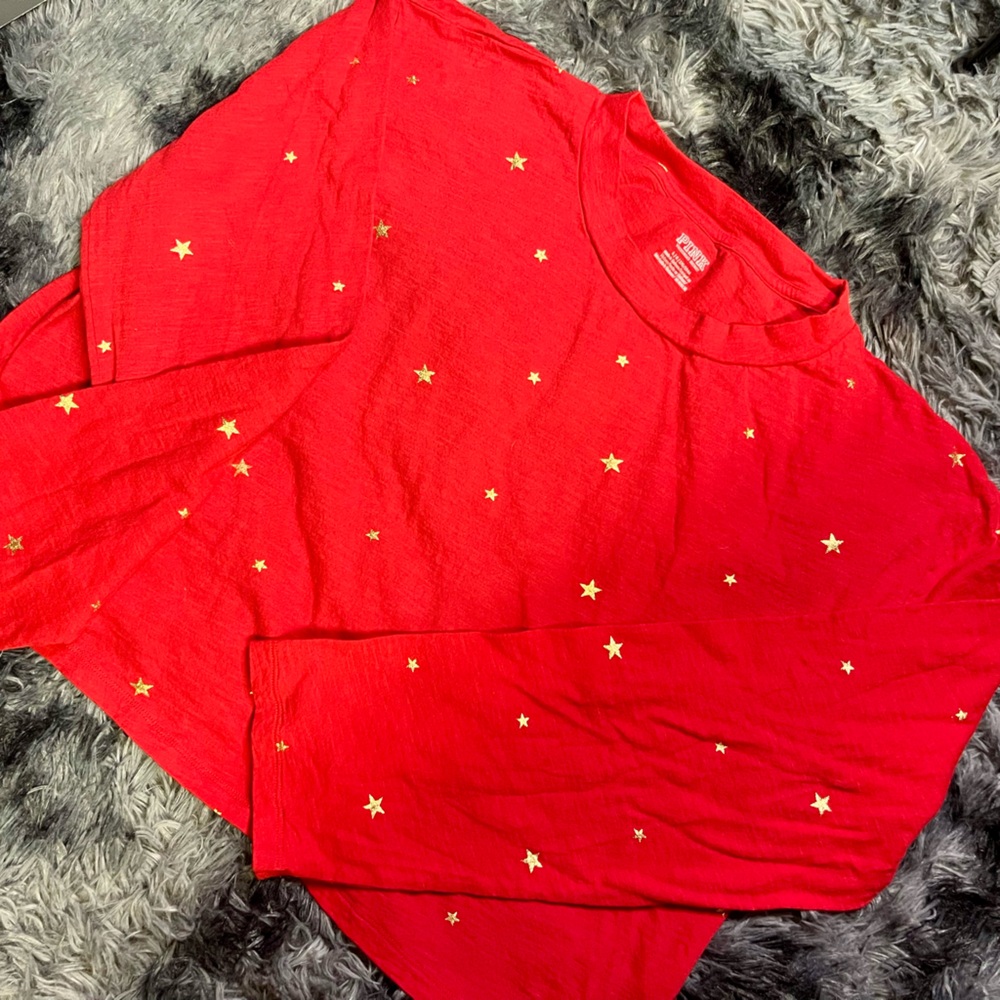 Victoria's Secret PINK Red Gold Stars Long Sleeve Crop Top